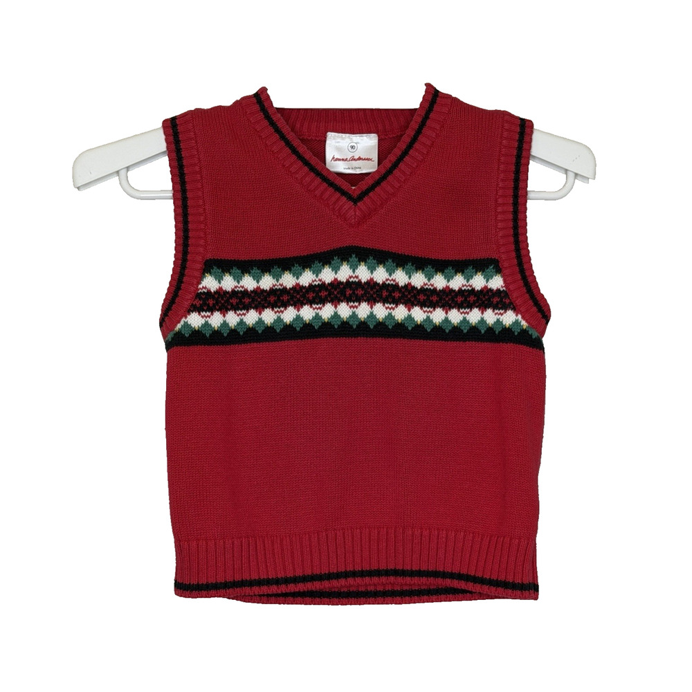 Hanna Andersson Sweater Vest Toddler Boy 90 -‎ US 3T Red V-Neck 100% Cotton